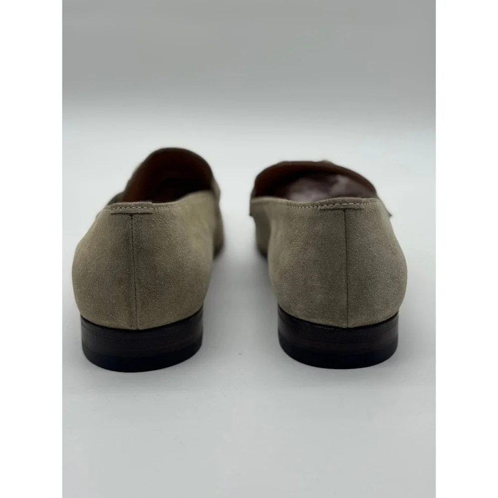 Prada Men Suede Loafers Taupe Grey Chain Detail Made in Italy 0950 5991 Size 6.5